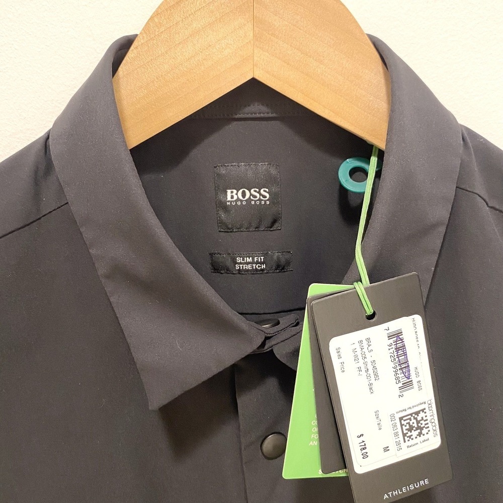 Hugo Boss Athleisure Slim Fit Stretch Shirt Black Snap Front 50452852 Mens M - Picture 2 of 9